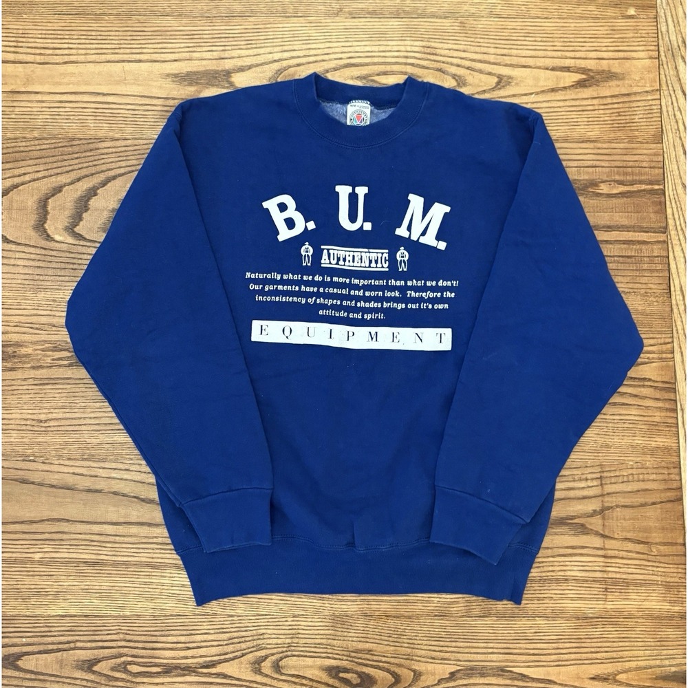 Vintage 90s B.U.M. Equipment Authnetic Blue Crewneck Sweatshirt Size Medium